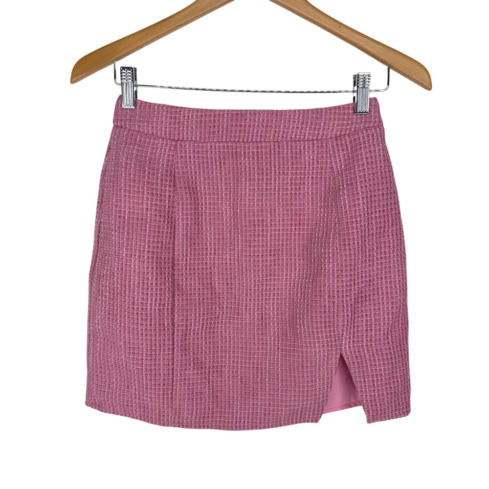 Showpo Womens Tweed Mini Skirt Side Slit Size 8 NEW Pink‎ Soft Girl Elle Woods